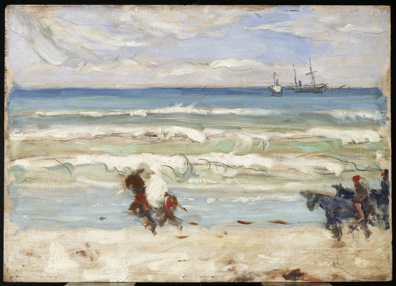 Cena de praia, Tânger, c.1911 (óleo e grafite no painel) de James Wilson Morrice