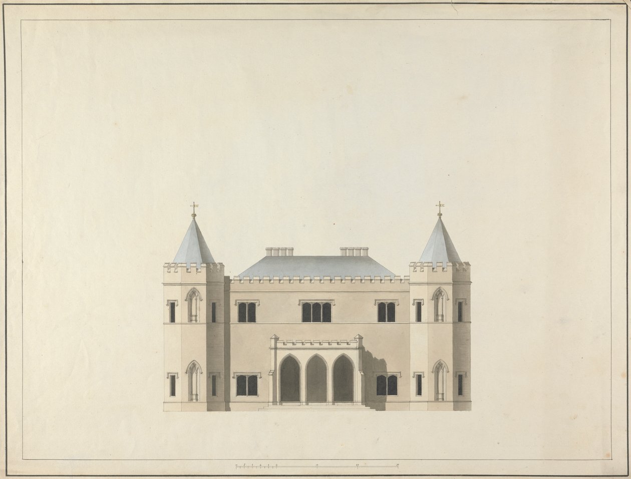 Cinco desenhos para uma Casa no Estilo Gótico: Elevação de James Wyatt