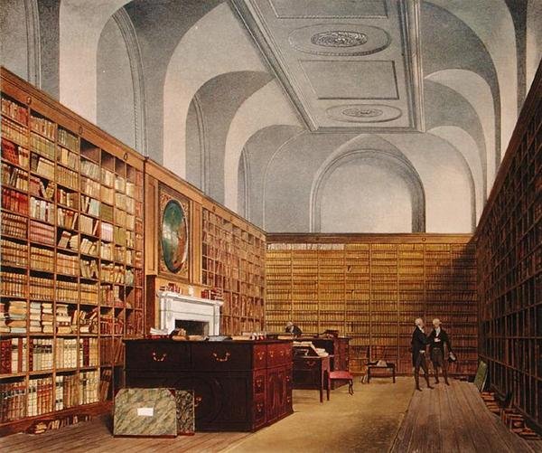 A Biblioteca dos Reis, Buckingham House, da História das Residências Reais, gravada por James Baily, por William Henry Pyne (1769-1843), 1819 (ver também 169795) de James after Stephanoff