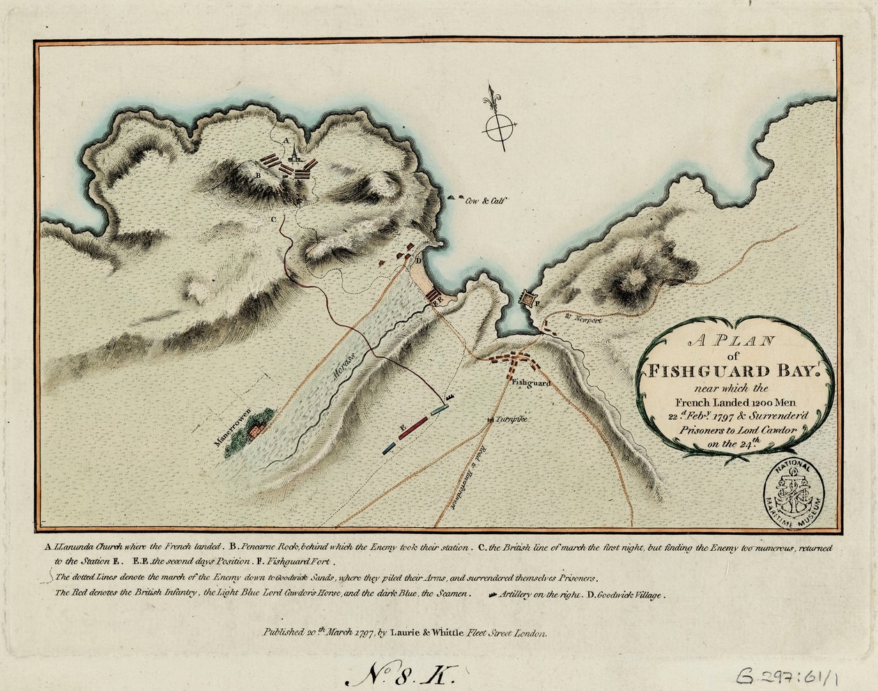 Planta da baía de Fishguard, perto da qual os franceses desembarcaram 1200 homens a 22 de fevereiro de 1797 e entregaram os prisioneiros a Lord Cawdor no dia 24 de James and Laurie Robert (1755 1836) Whittle