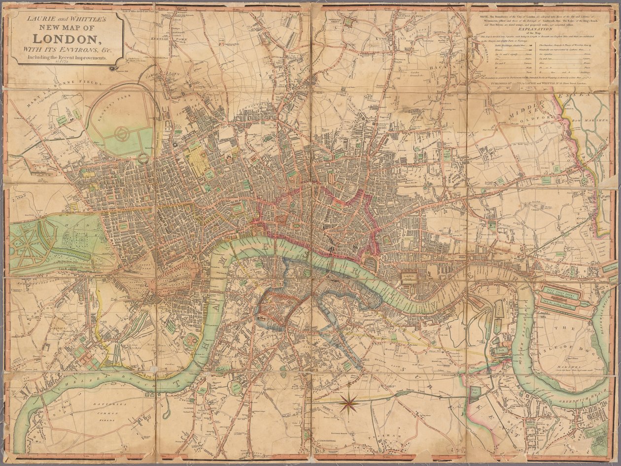 Laurie e Whittle&39;s New map of London com seus arredores, etc. Incluindo as melhorias recentes de James and Laurie Robert  Whittle