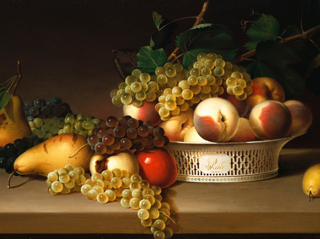 Frutas em uma cesta chinesa, 1822 de James the Elder Peale