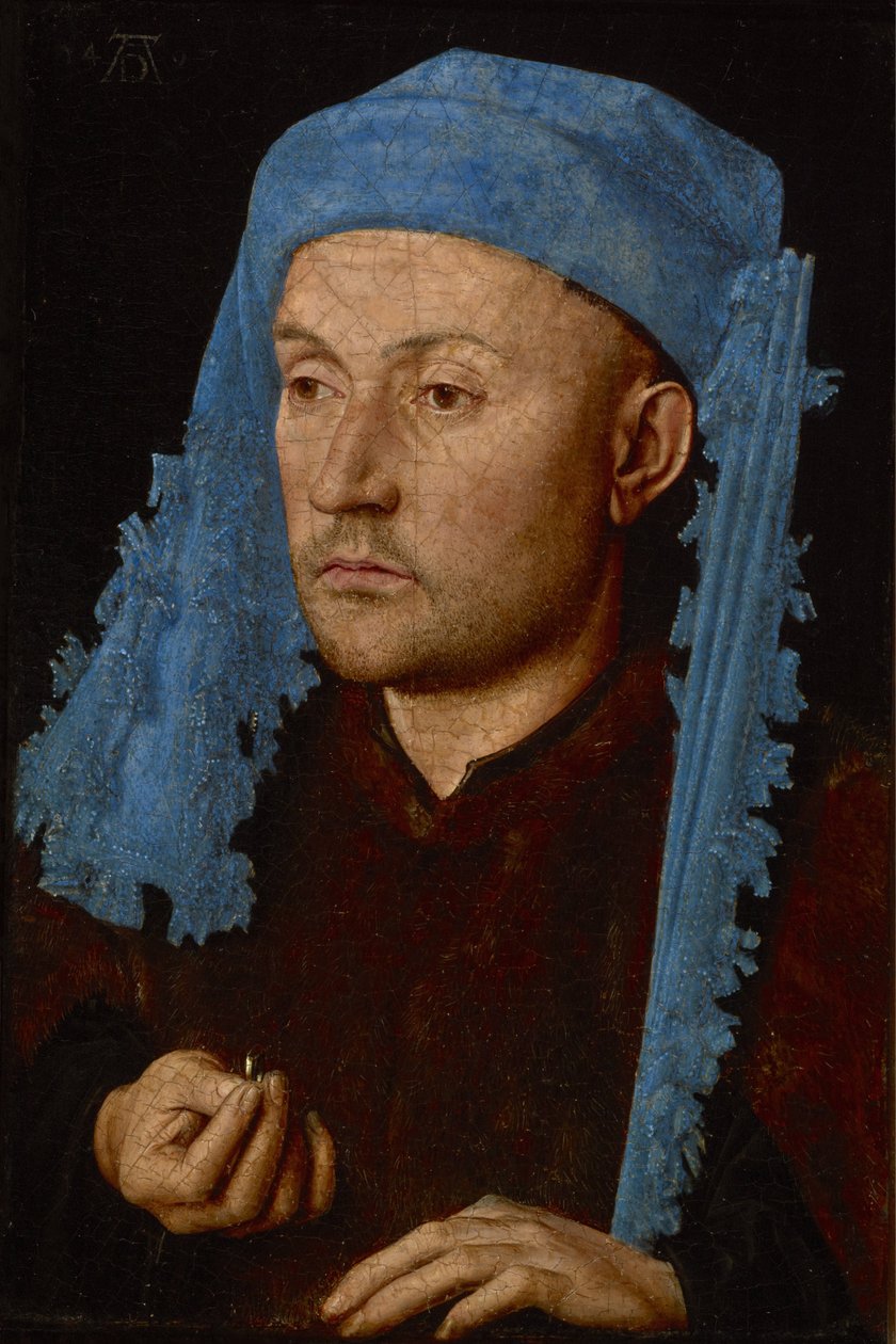 Retrato, de, um, homem, com, um, azul, chaperon de Jan van Eyck