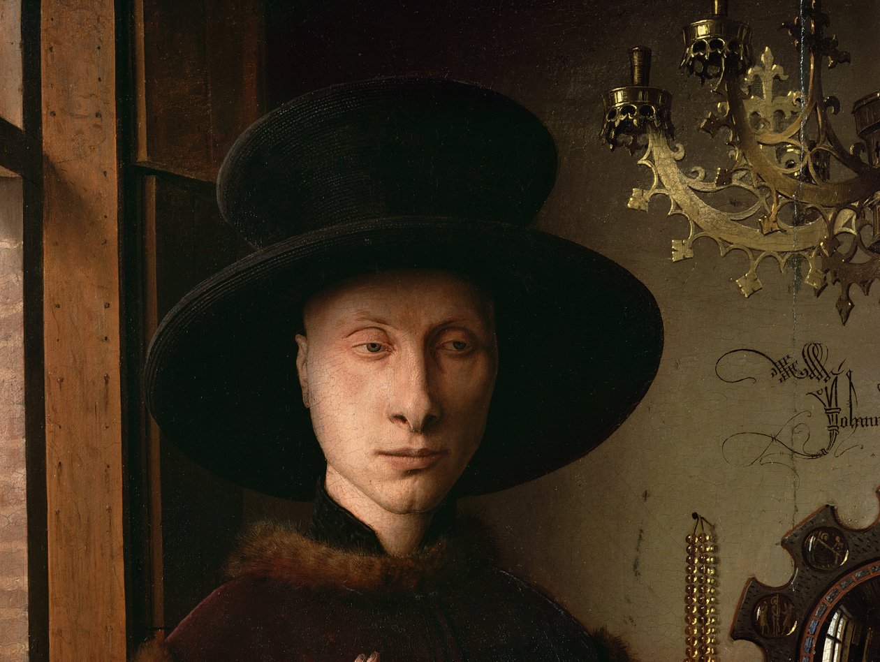 O retrato de Giovanni Arnolfini e sua esposa Giovanna Cenami (O casamento Arnolfini) 1434 (detalhe de 1765) de Jan van Eyck