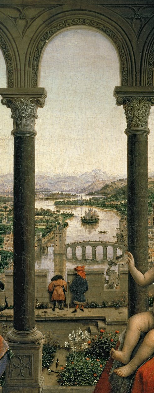 O Rolin Madonna (A Virgem do Chanceler Rolin), c.1435 (painel) (detalhe de 2993) de Jan van Eyck