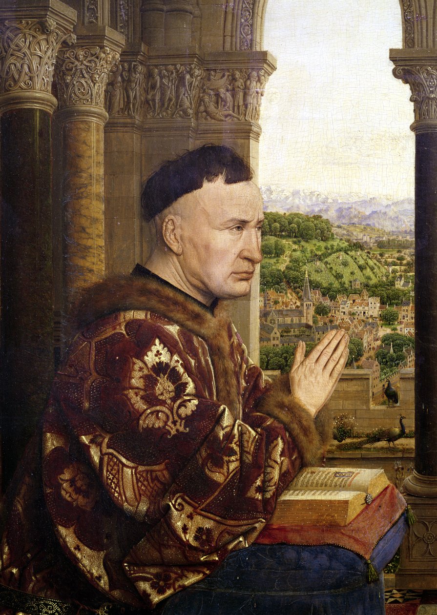 O Rolin Madonna (A Virgem do Chanceler Rolin) detalhe do Chanceler Nicolas Rolin (1376-1462) c.1435 de Jan van Eyck