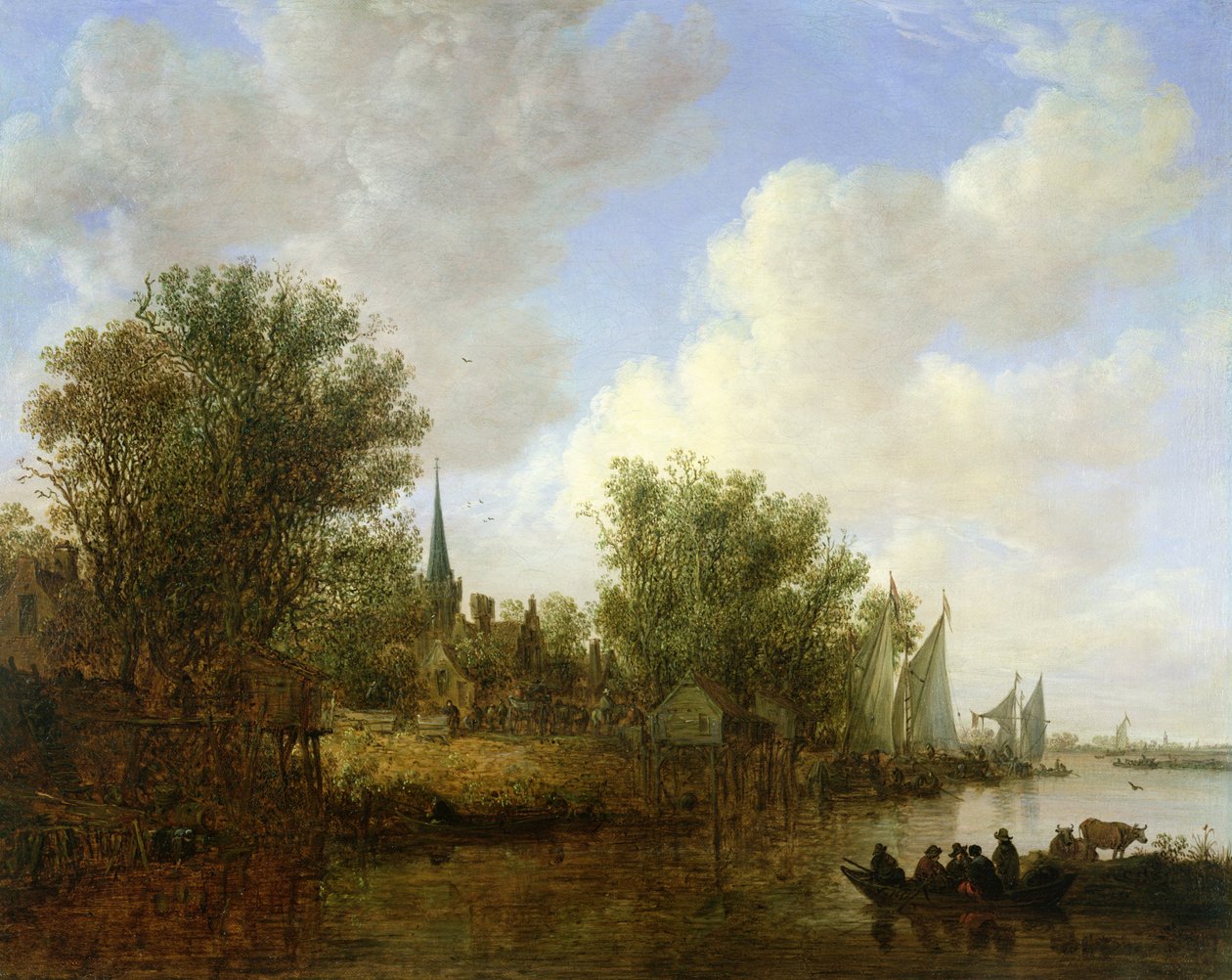 Cena do rio com uma visão de Overschie, 1651 de Jan Josephsz van Goyen
