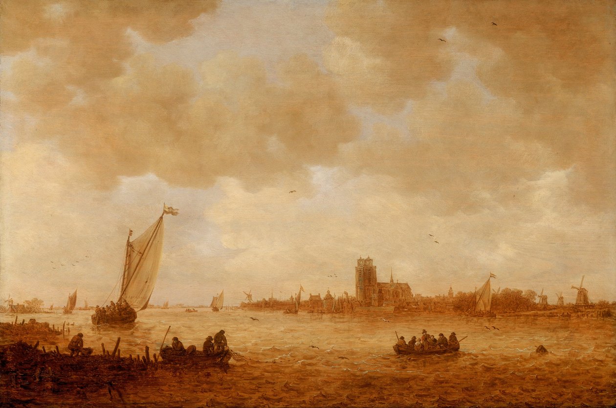Vista, de, dordrecht, com, a, grande, kirk, através, a, maas de Jan Josephsz van Goyen