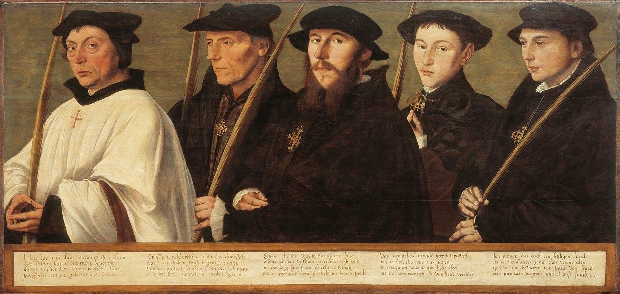 Cinco membros da Irmandade de Utrecht dos peregrinos de Jerusalém de Jan van Scorel