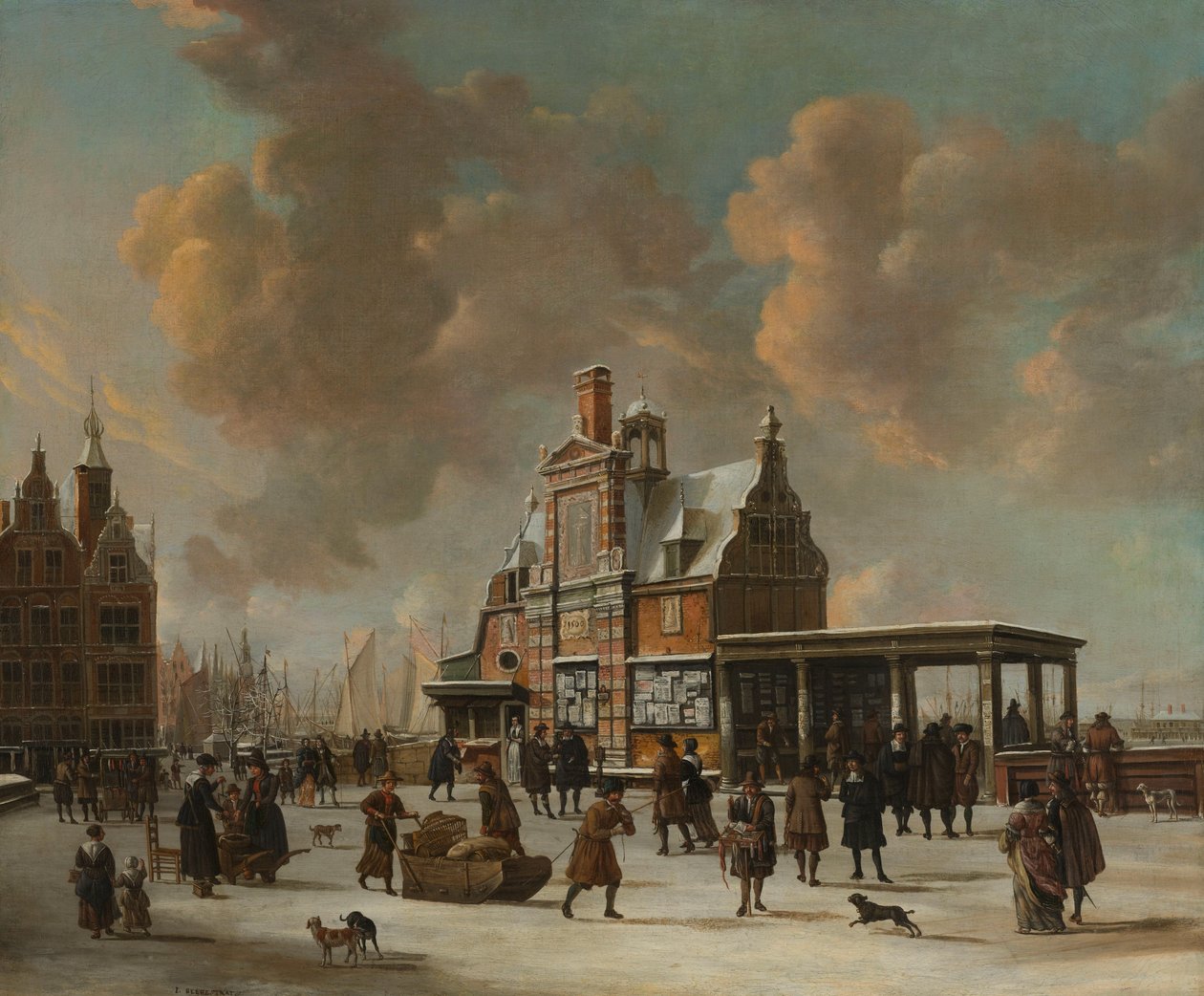 O Paalhuis e a nova ponte em Amsterdã durante o inverno de Jan Abrahamsz. Beerstraten