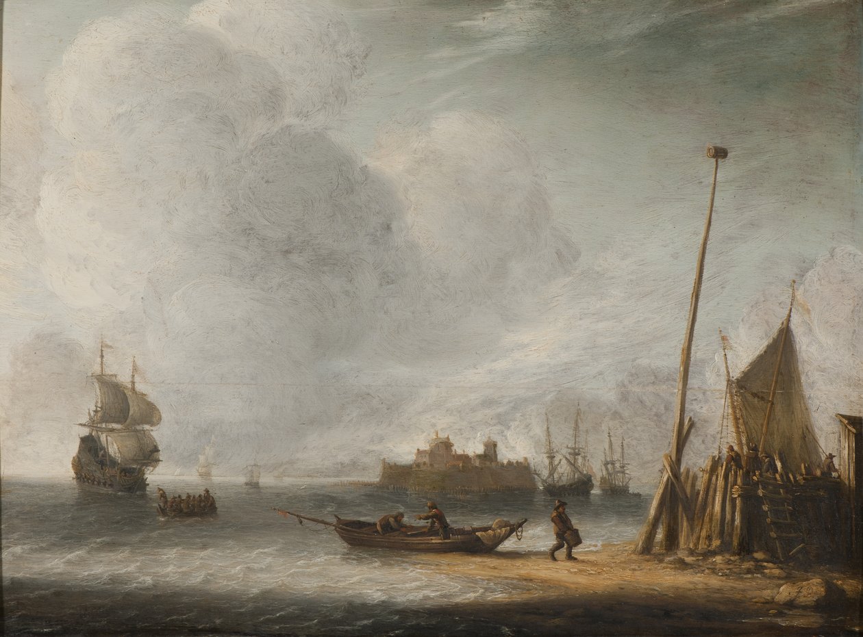 À beira-mar (óleo em carvalho) de Jan Abrahamsz. Beerstraten