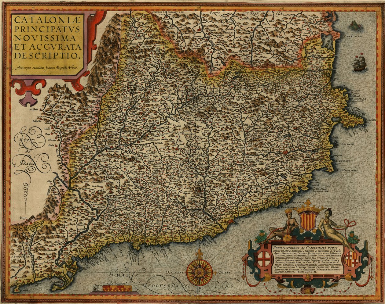 Mapa da Catalunha direito governo Cataloniae última descrição precisa impresso em Antuérpia em 1608 por Jan Baptist velocidade de Jan Baptist Vrients