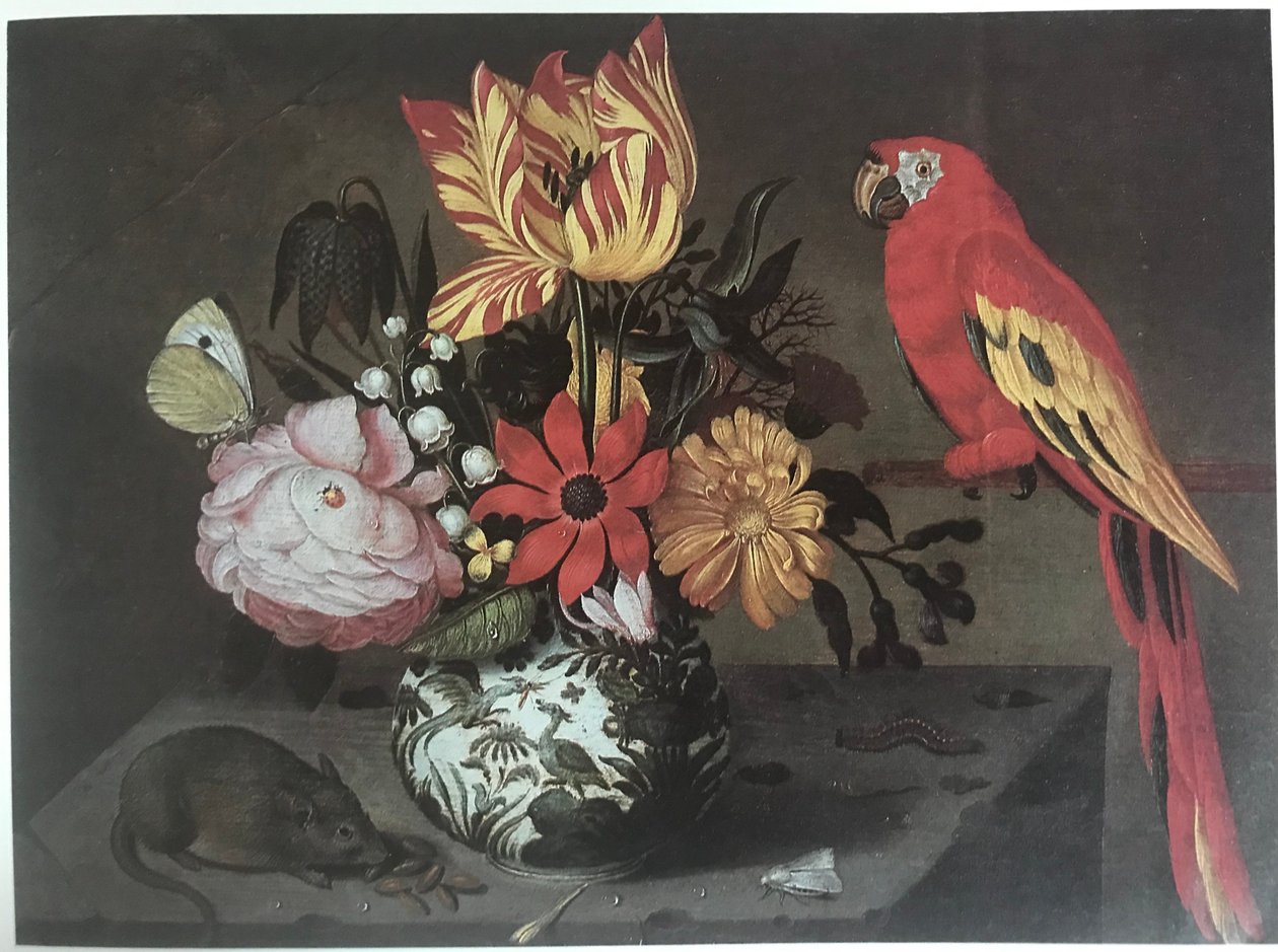 Vaso de flores com um rato e um papagaio de Jan Baptist van Fornenburgh