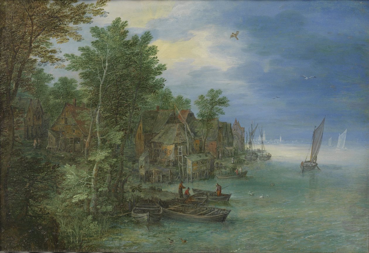 Vista, de, um, vila, ligado, um, rio de Jan the Elder Brueghel