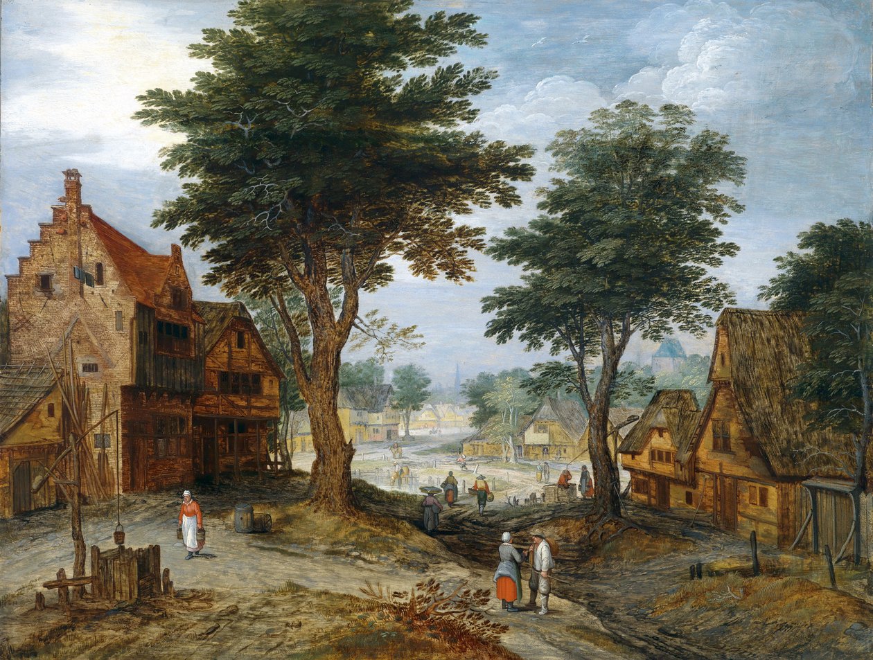 Movimentada paisagem da aldeia com árvores de Jan Brueghel the Younger