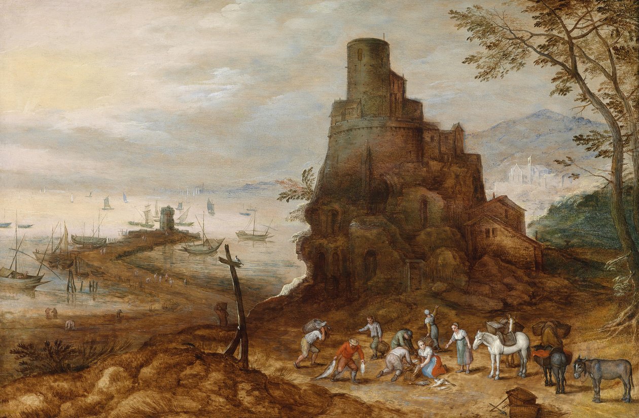 Paisagem costeira com o túmulo de Scipios de Jan Brueghel the Younger