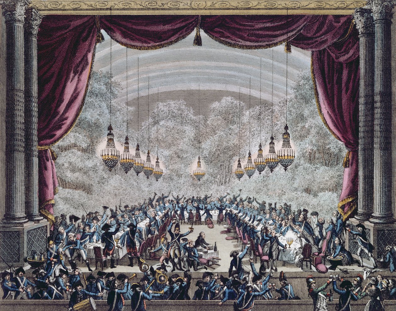 Banquete organizado pelos oficiais da francesa Gardes du Corps para os oficiais do Regimento de Flandres, 31 de setembro de 1789, final do século XVIII. de Jan Bulthuis