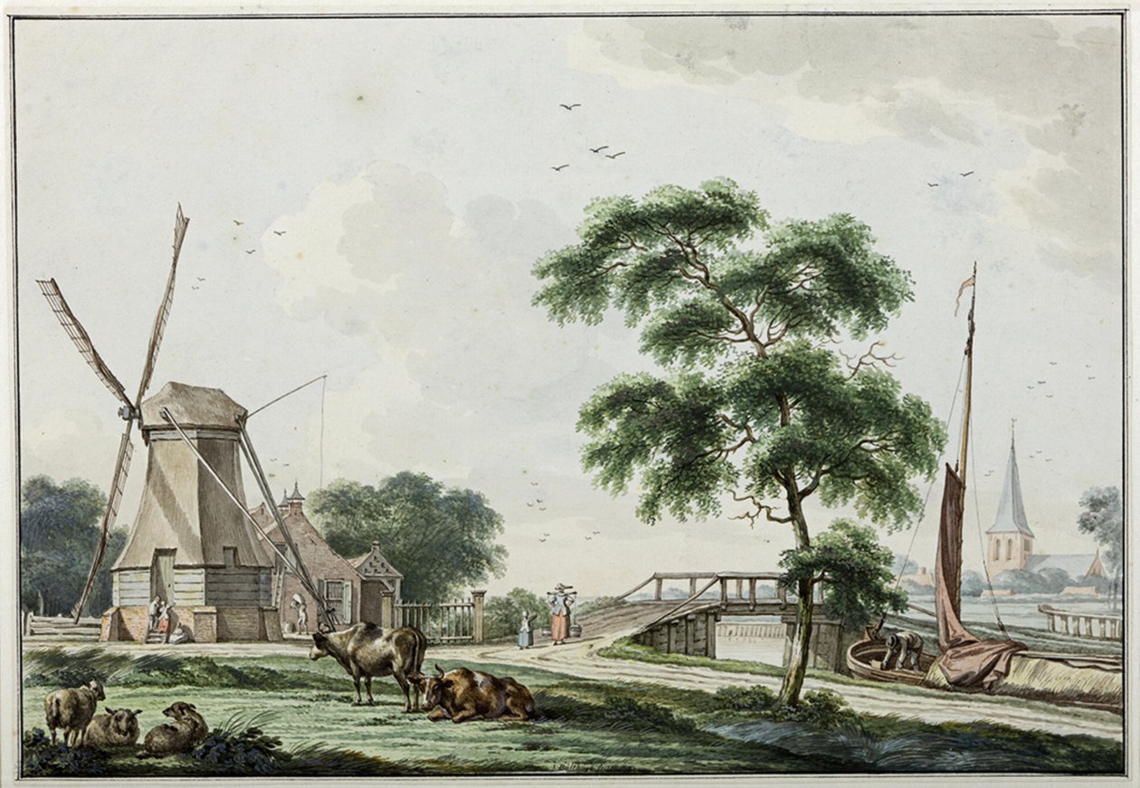O Ulrumertil na viagem de baleação com o pelmill e no fundo a igreja de Ulrum de Jan Bulthuis