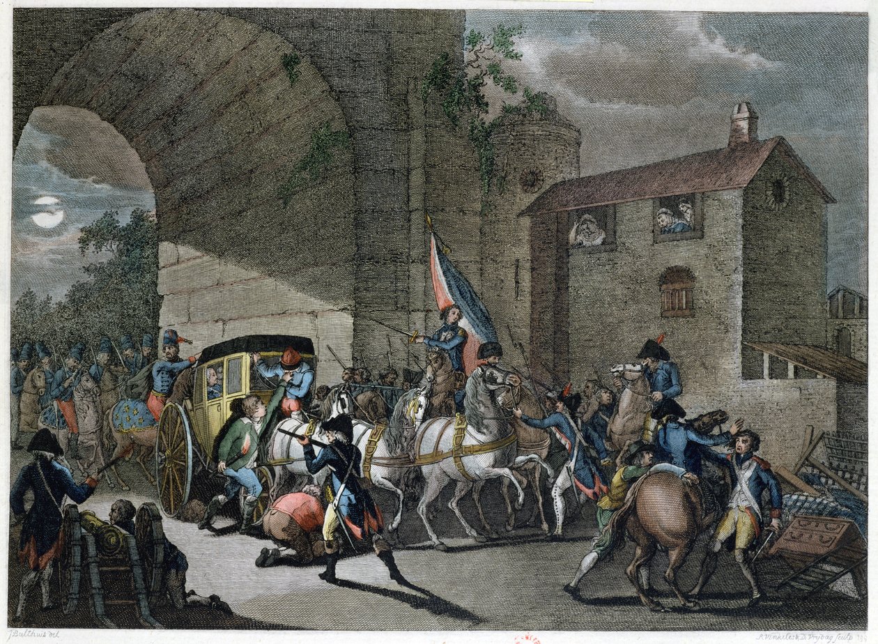 O julgamento de Luís XVI (1754-93) em Varennes, em 22 de junho de 1791, gravado por Reinier Vinkeles (1741-1816) e Daniel Vrydag (1765-1822) de Jan Bulthuis
