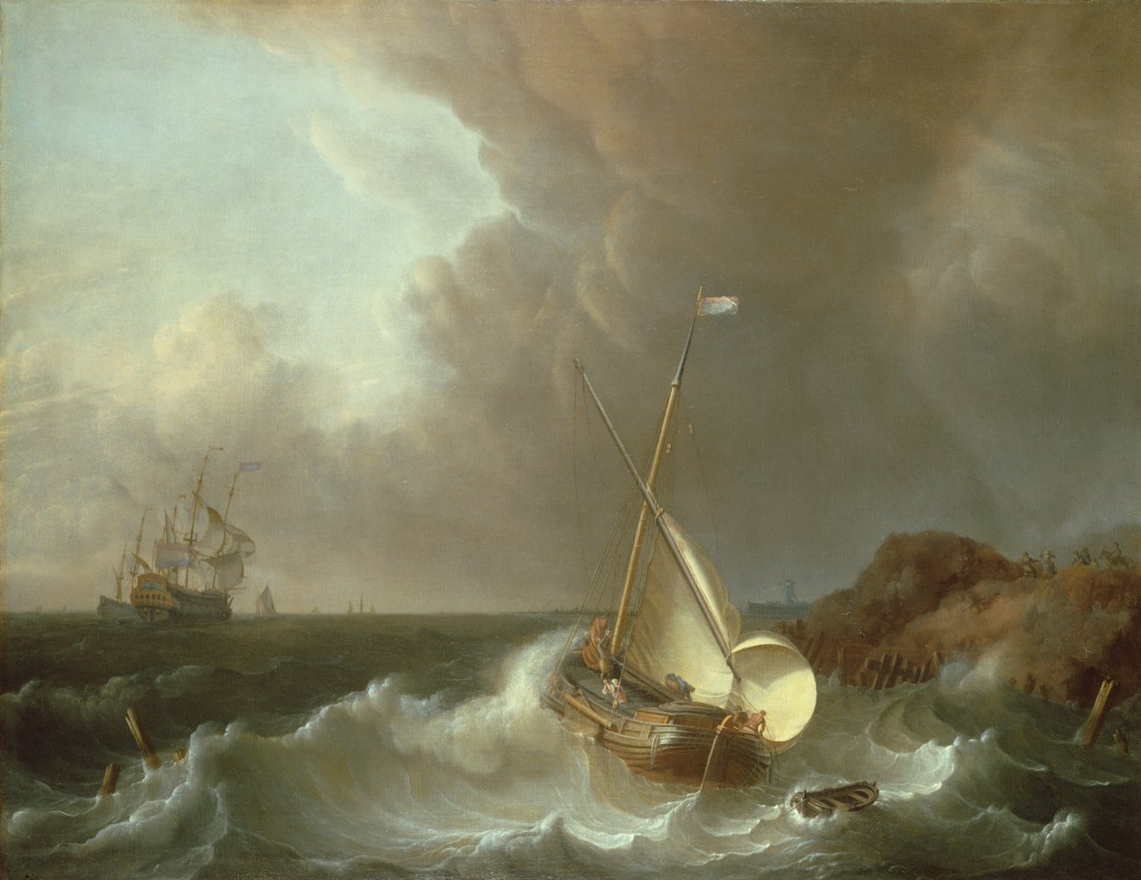 Galeão em mares tempestuosos de Jan Claesz Rietschoof