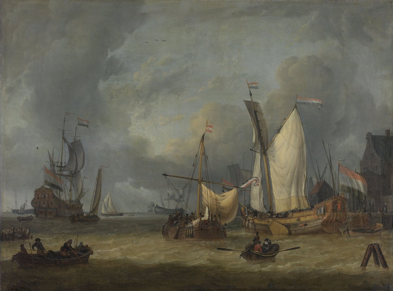 Navios no porto com uma brisa forte de Jan Claesz Rietschoof
