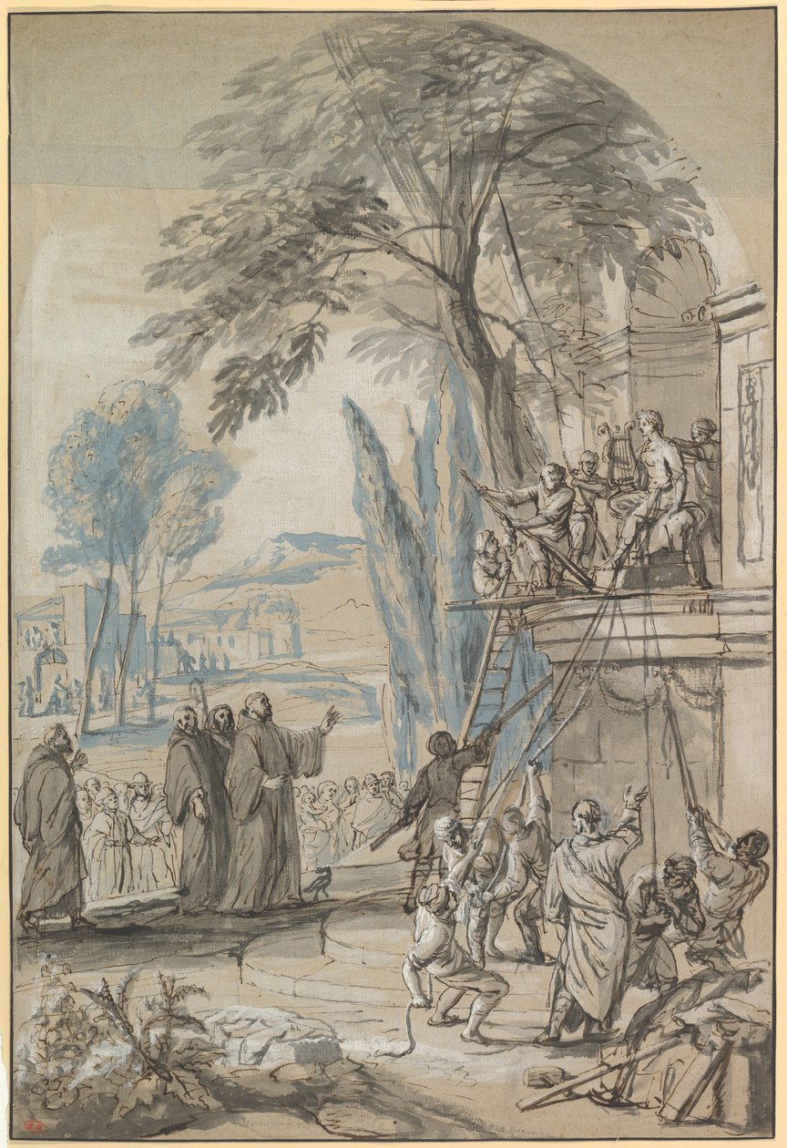 Bento de Nursia ordena a destruição do templo de Apolo em Monte Cassino de Jan Erasmus Quellinus