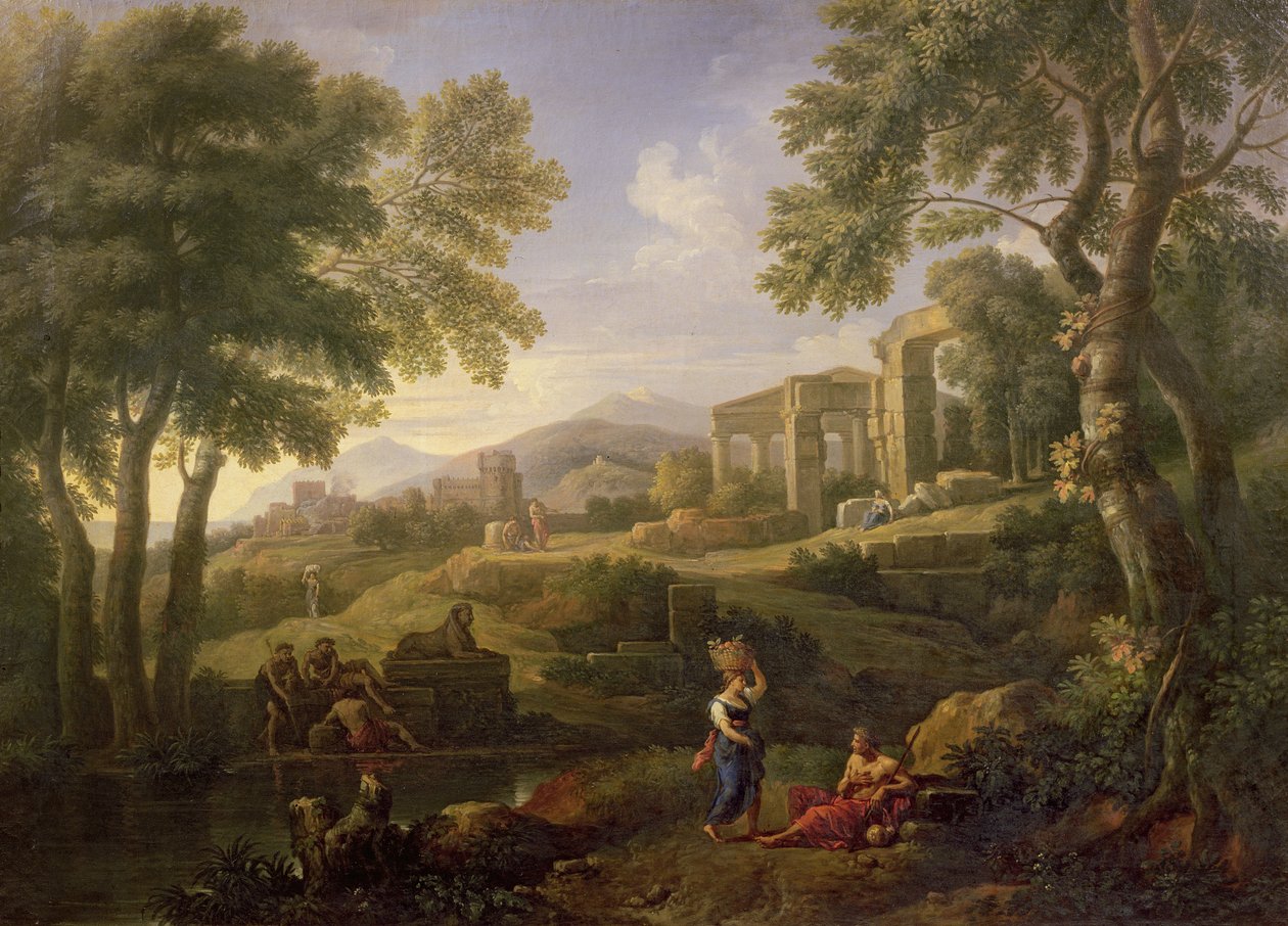 Paisagem clássica com figuras e ruínas de Jan Frans van Bloemen