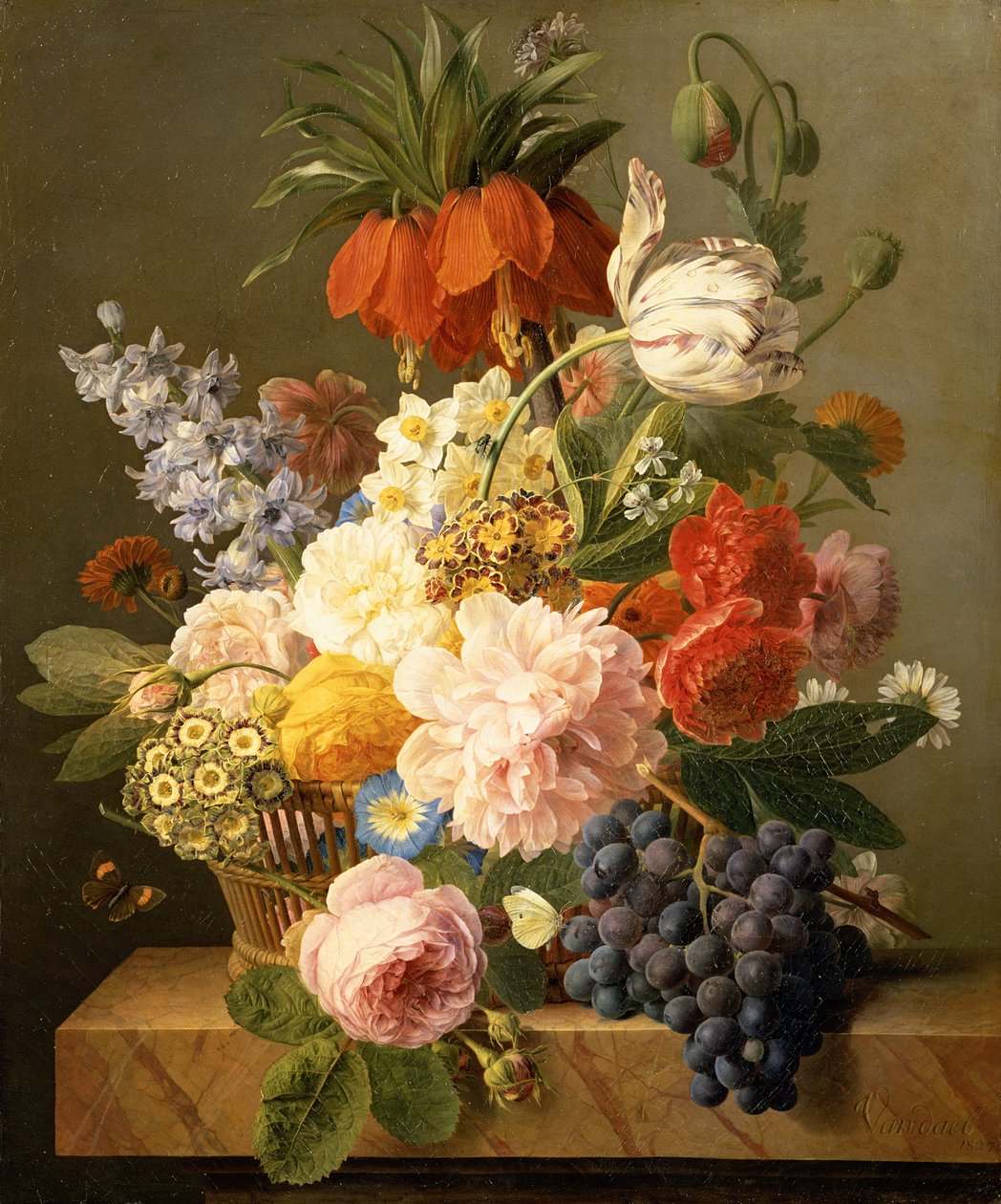 Ainda vida com flores e frutas, 1827 de Jan Frans van Dael