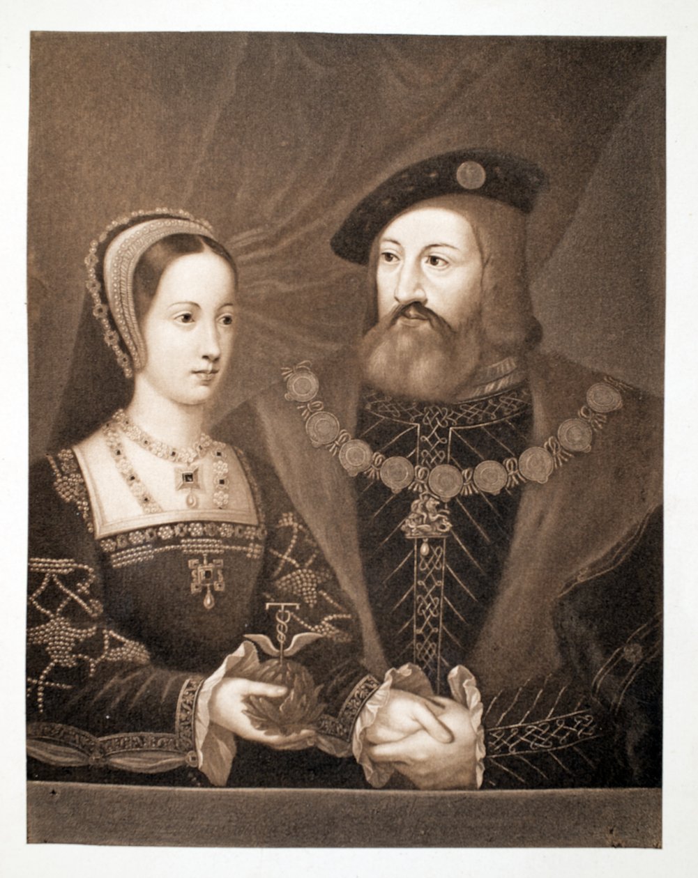 Mary Tudor e Charles Brandon, Duque de Suffolk, c.1515, pub. 1902 (collotype) de Jan Gossaert