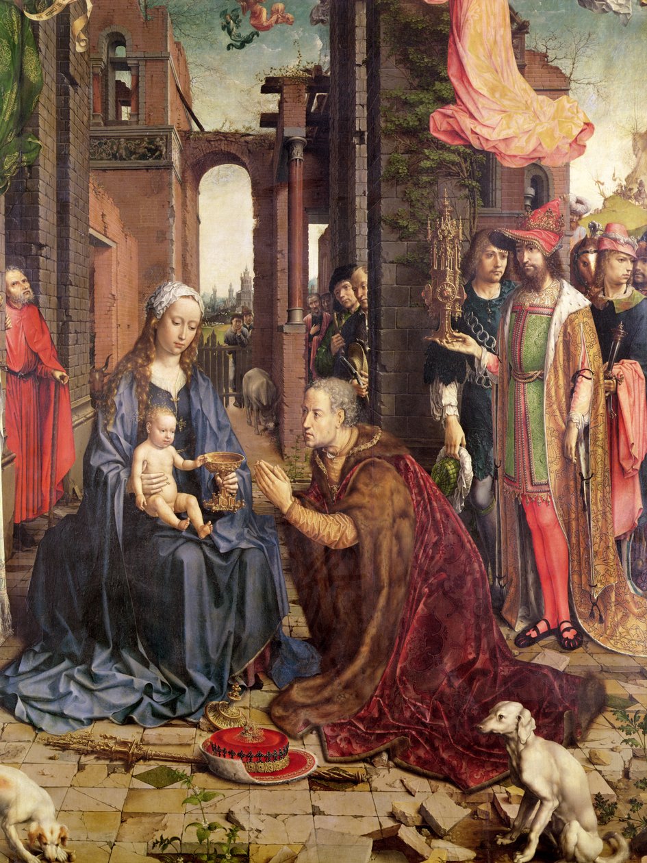 A Adoração dos Reis (óleo sobre madeira) (detalhe) de Jan Gossaert