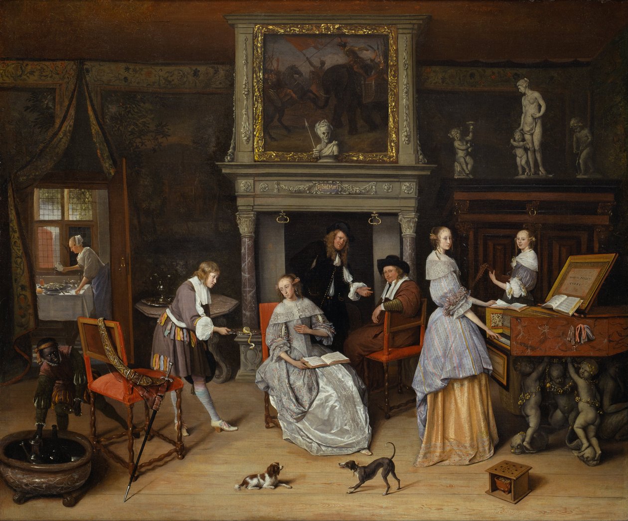 Interior de fantasia com Jan Steen e a família de Gerrit Schouten de Jan Havickszoon Steen