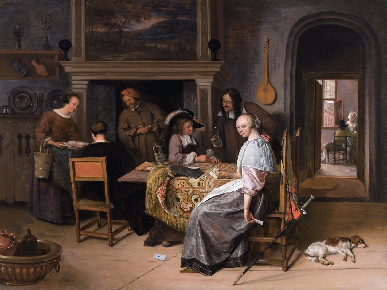 Os jogadores de cartas em um interior de Jan Havickszoon Steen