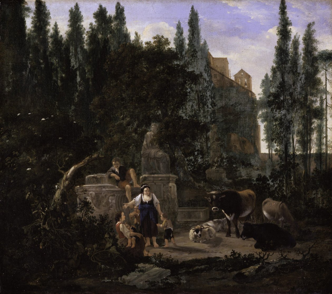 Uma paisagem italiana com figuras e gado de Jan Lapp