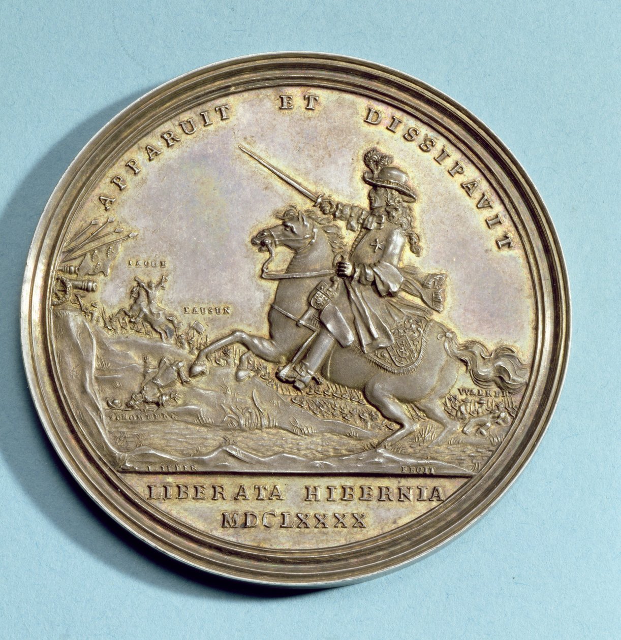 Medalha comemorativa da Batalha do Boyne, 1690 (prata dourada) de Jan Luder
