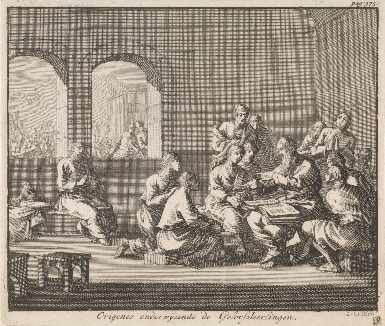 Orígenes com seus alunos de Jan Luyken