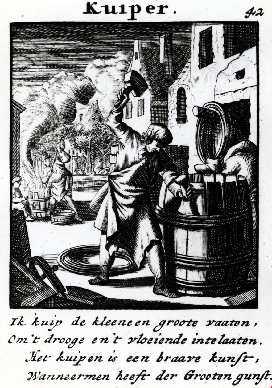 Cooper, de &39;Book of Trades&39;, publicado em 1694 de Jan Luyken