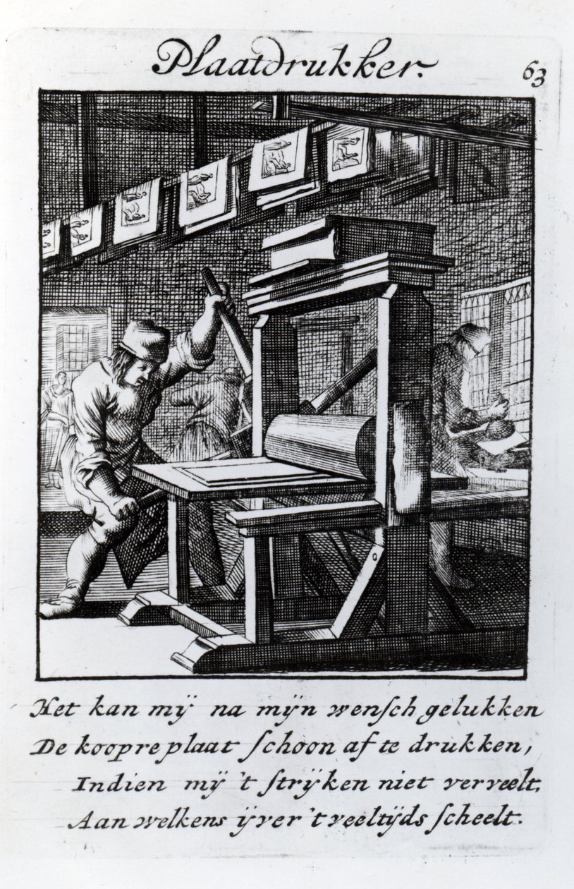 O gravador de placas de cobre, de &39;Something for All&39;, um livro de ofícios de Abraham of St. Clara, 1736 de Jan Luyken
