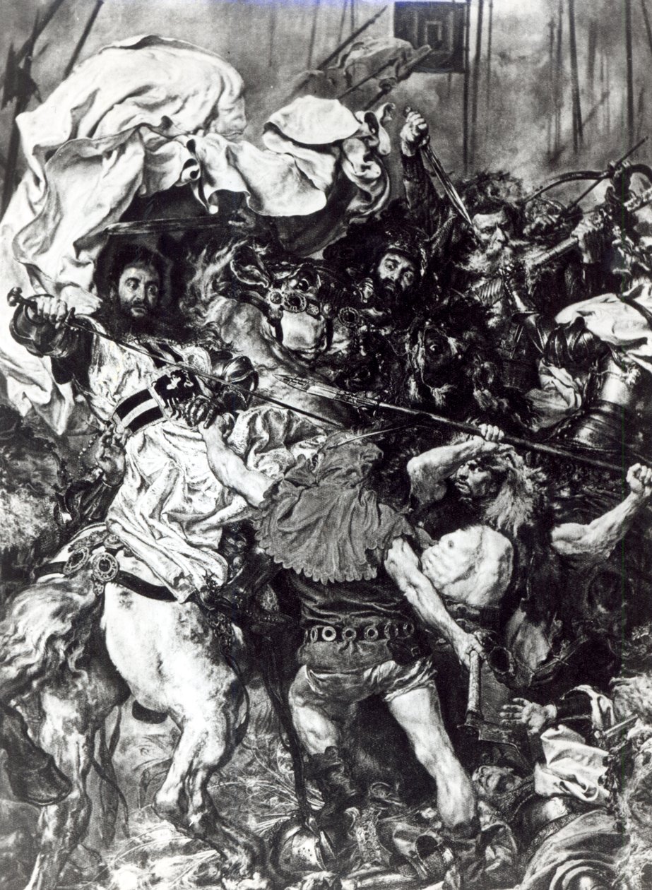 A Batalha de Grunwald em 15 de julho de 1410, detalhe representando a morte do Grão-Mestre Ulrich von Jungingen de Jan Alojzy Matejko