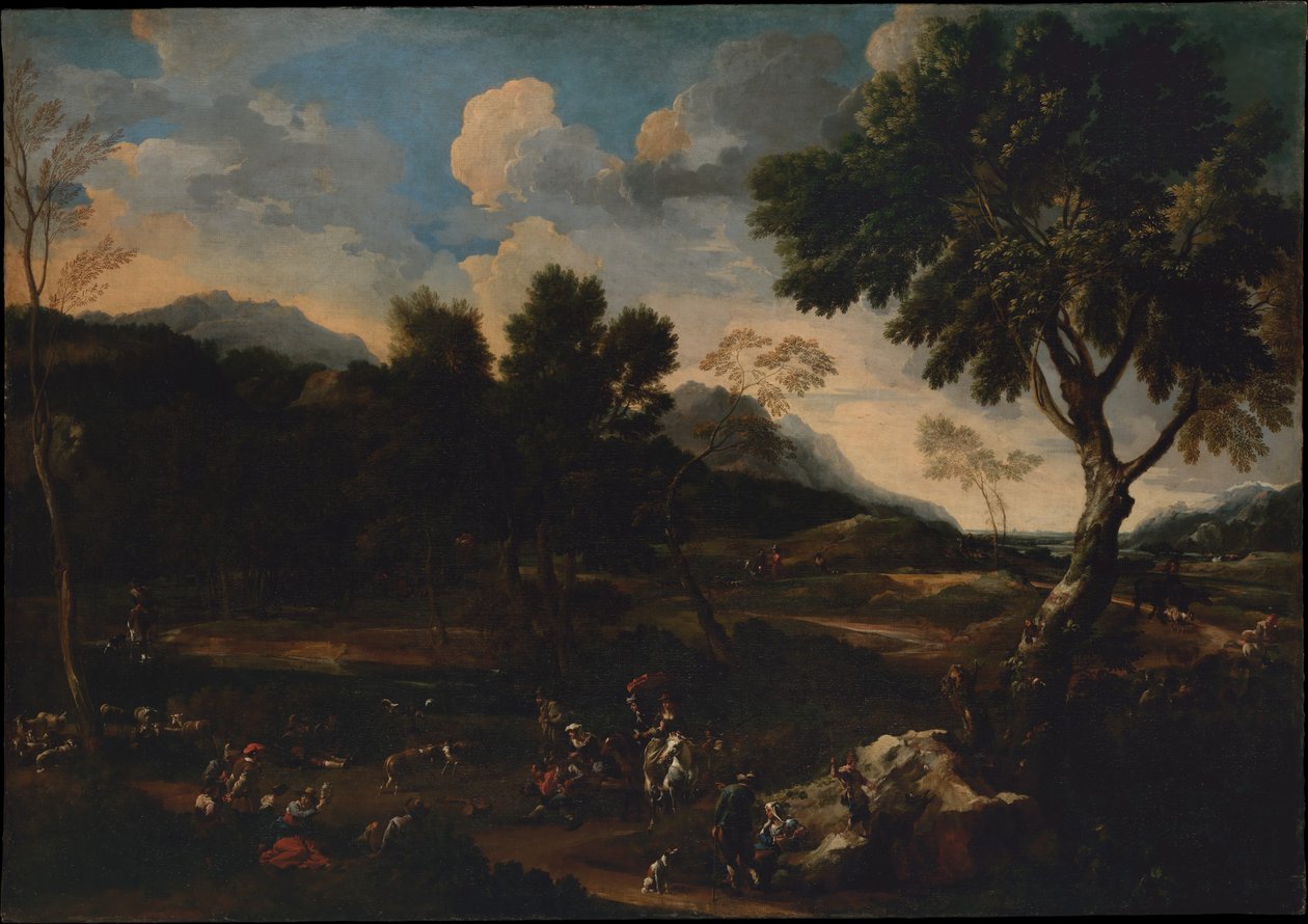 Paisagem com uma batalha entre dois carneiros de Jan Miel