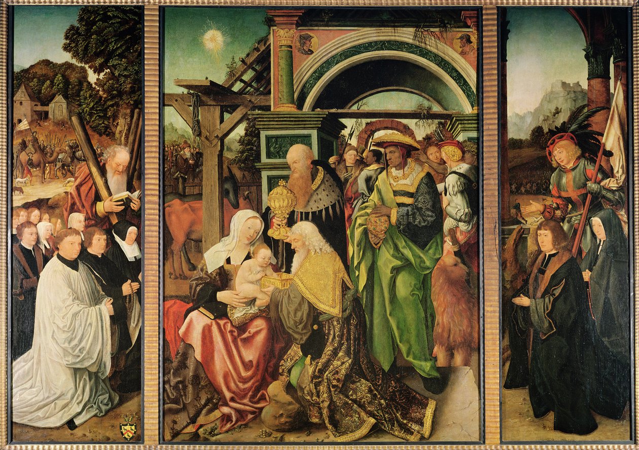 Adoração dos Magos (tempera no painel) de Jan Mostaert