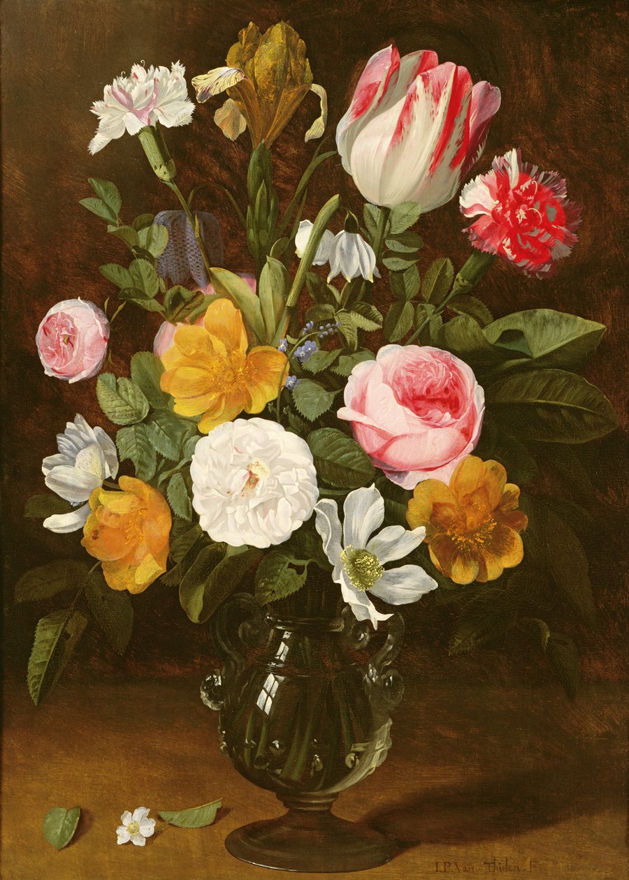Ainda vida de flores em um vaso de vidro (painel) de Jan Philip van Thielen