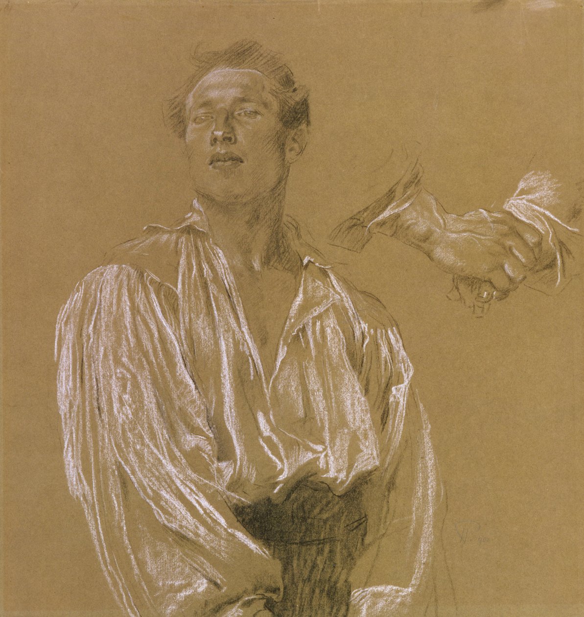 Estudo de retrato de um homem em uma camisa branca de Jan Preisler