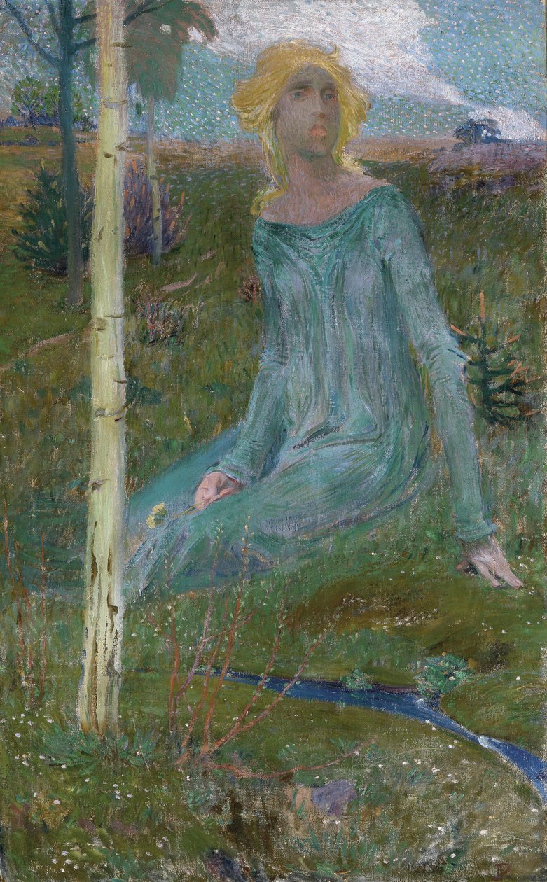 Menina sentada em um campo de Jan Preisler