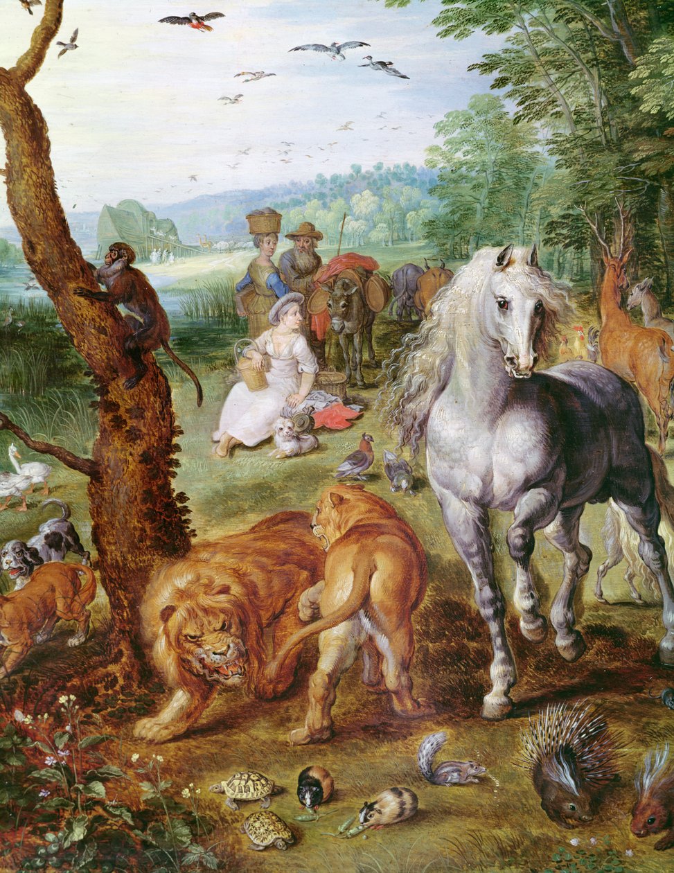 Arca de Noé, detalhe do grupo central com óleo de cavalo sobre tela de Jan Snellinck