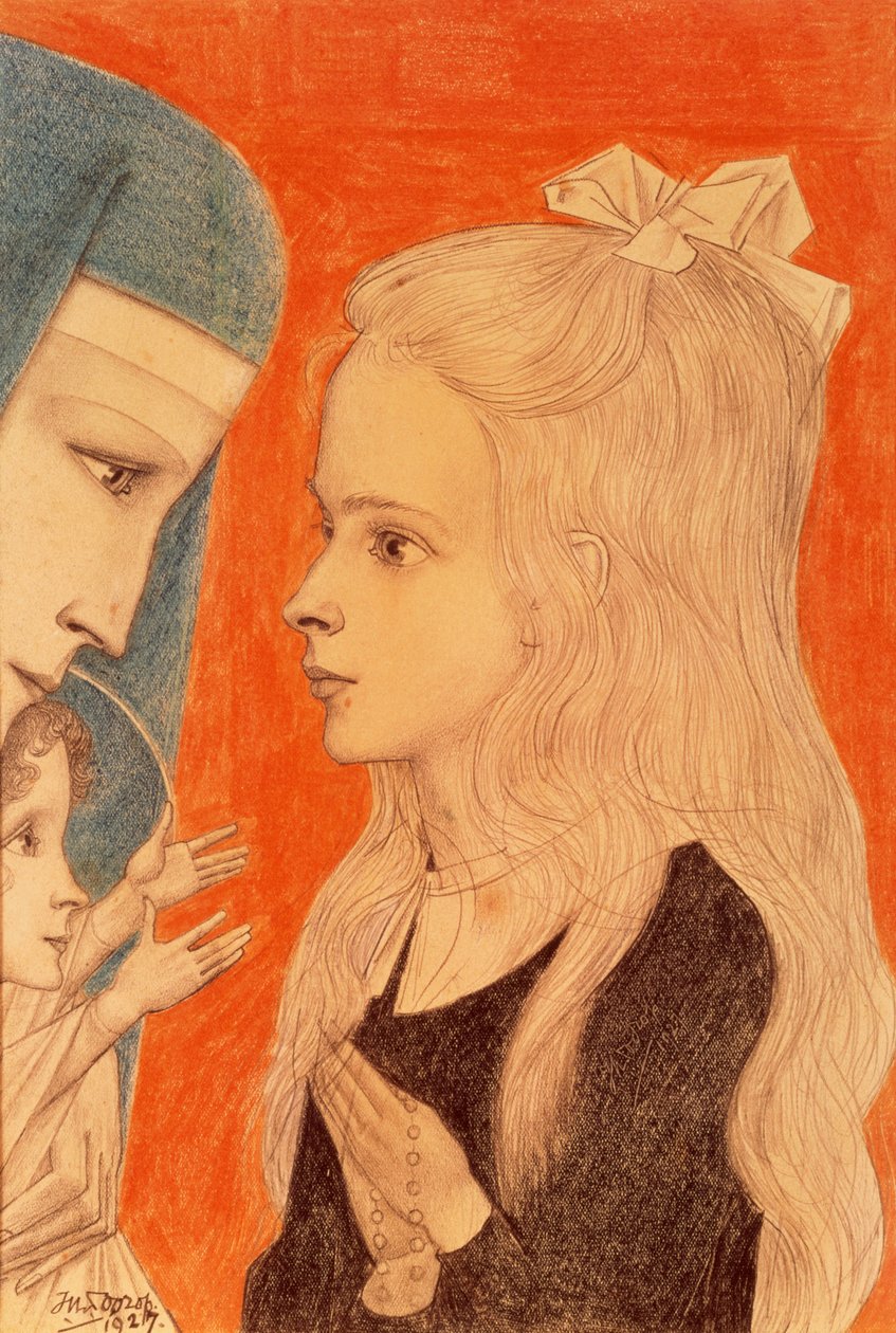 Menina orando, 1927 (lápis de cor) de Jan Toorop