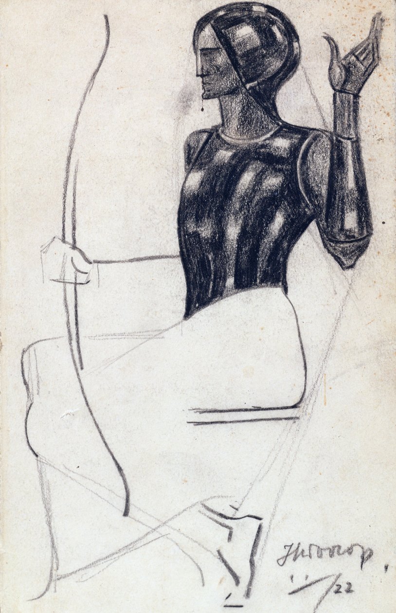 Arqueiro feminino sentado, 1922 (giz no papel) de Jan Toorop