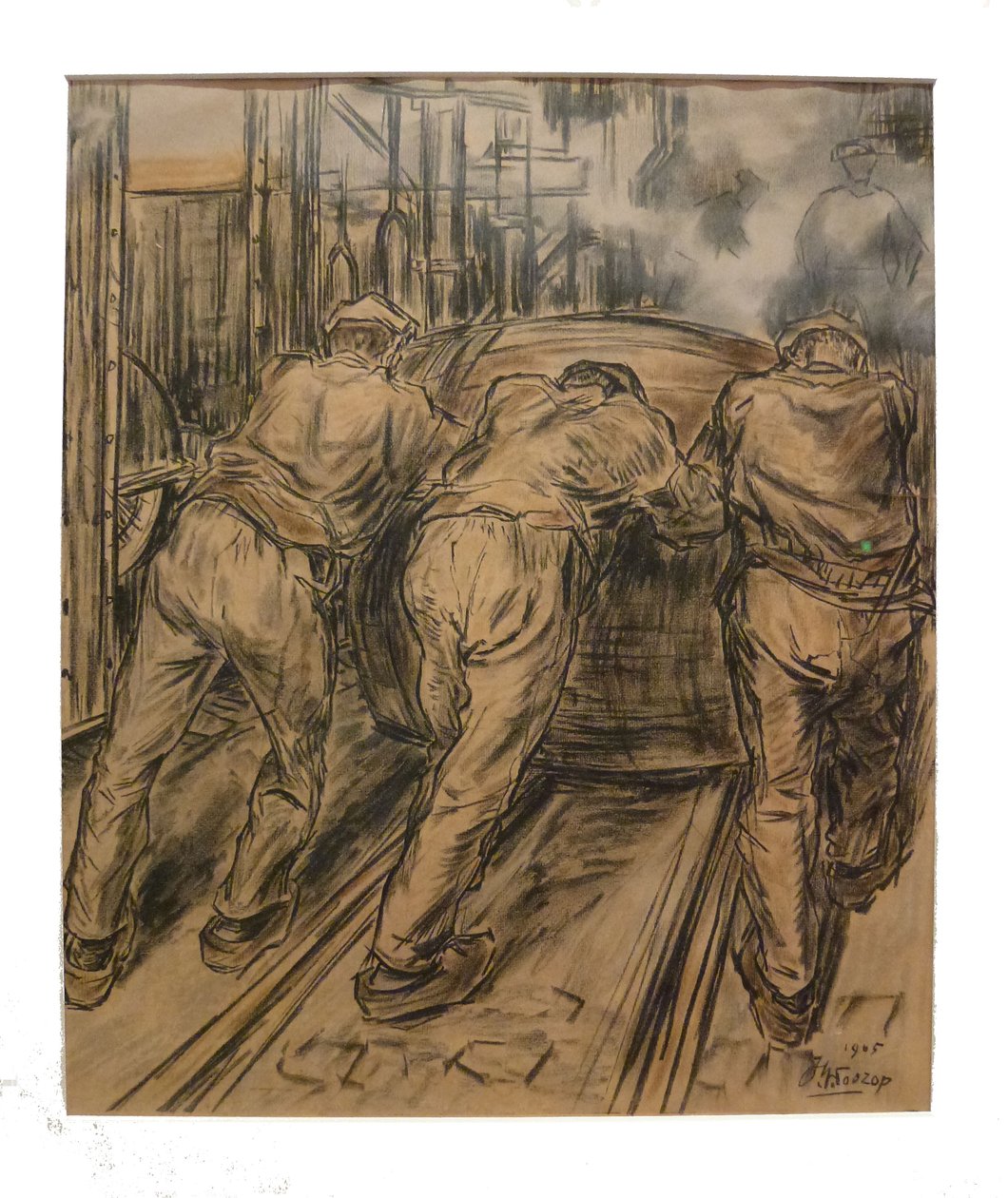 Transporte das matérias-primas na fábrica de velas, barris de madeira com graxa crua, o salão da fábrica é conduzido em um dos 12 litos que Toorop fez sobre a fabricação de velas. de Jan Toorop