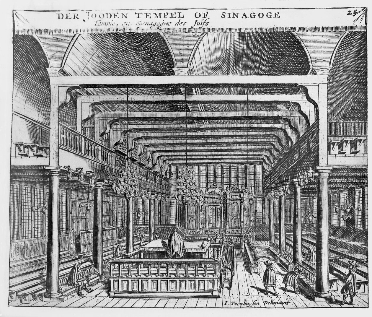 Interior de uma sinagoga judaica de Jan Veenhuysen
