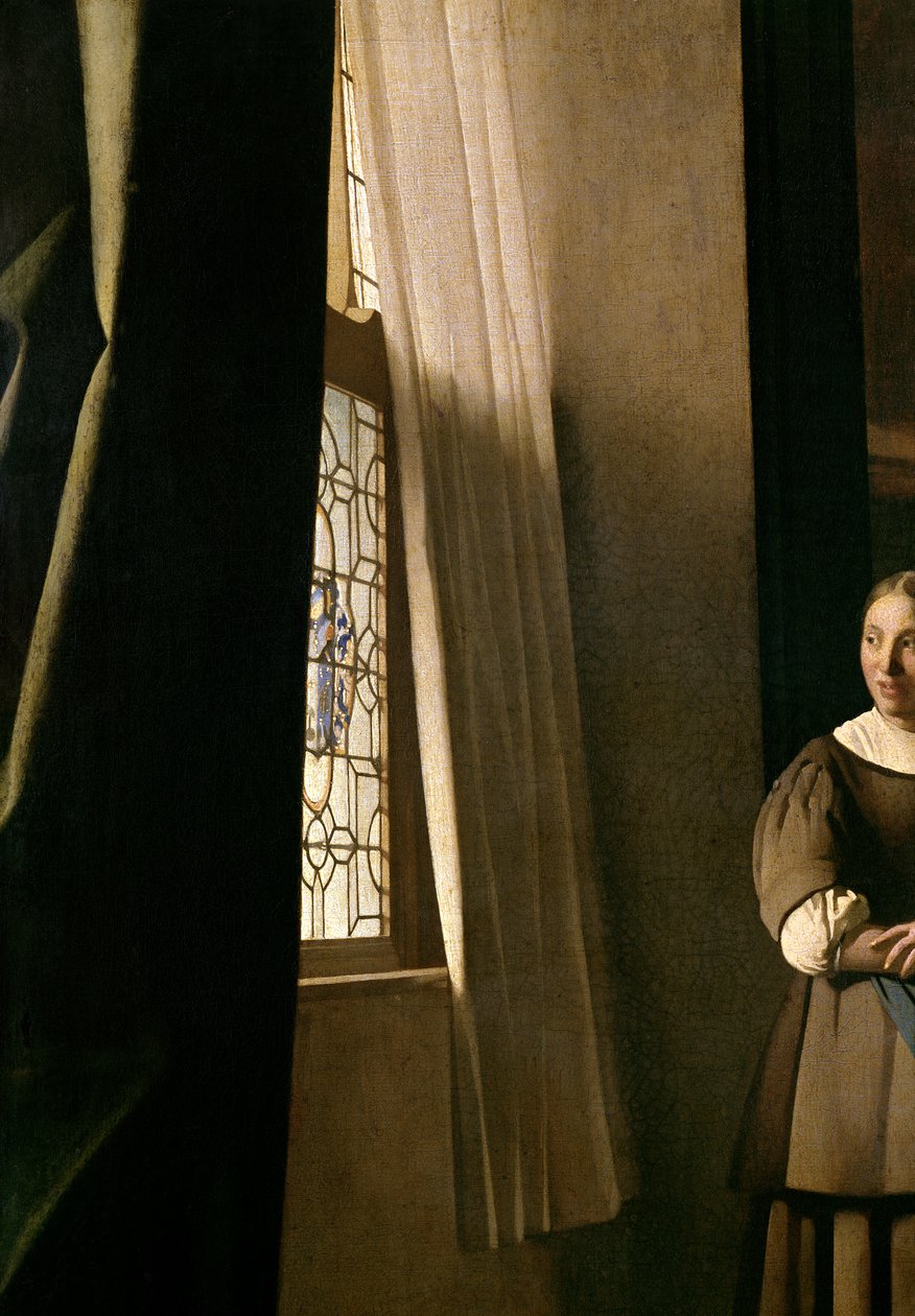 Senhora escrevendo uma carta com sua empregada doméstica, c.1670 (detalhe 2353) de Jan Vermeer van Delft