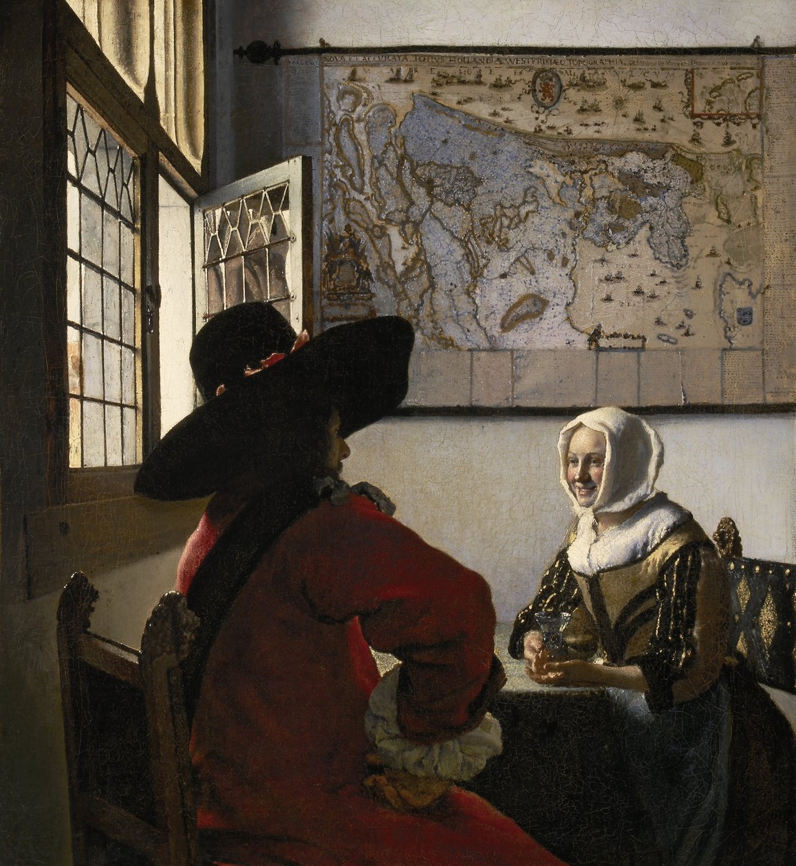 Oficial e garota rindo de Jan Vermeer van Delft